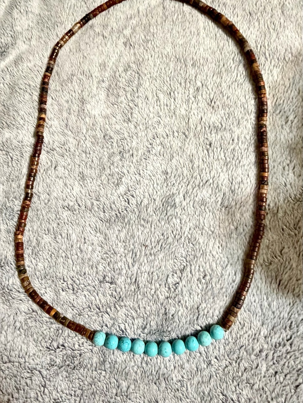 Handmade Turquoise Bead Necklace with Brown Wooden Accents